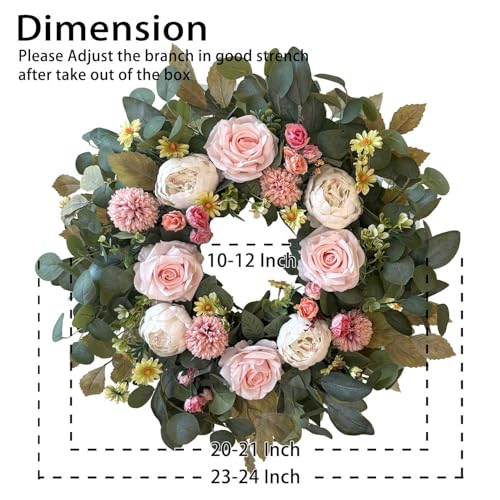 24 Inch Spring Peony Wreath Pink Rose Front Door Wreath