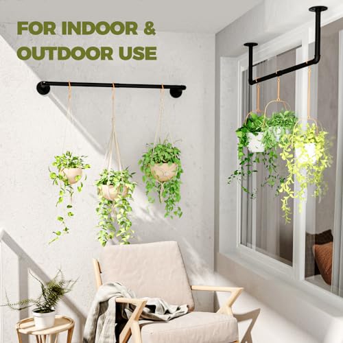 2Pc Hanging Planters for Indoor Plants Plant Hanger Indoor Hanging Plant Holder Black Metal Rod