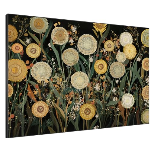 46"x60" Extra Large Framed Wall Art Whimsical Dandelion Field in Yellow and Green