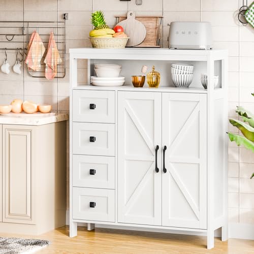 Farmhouse Storage Cabinet with 2 Doors and 4 Drawers