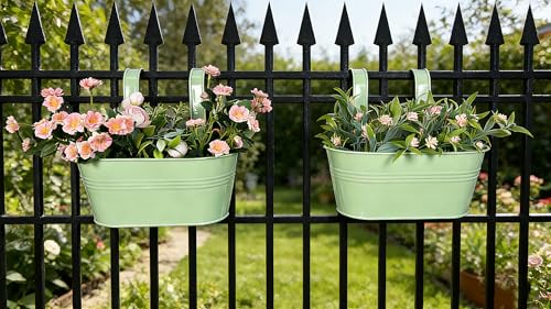 2 Pack 10" Balcony Hanging Metal Fence Planters Flower Pots (2 Count)