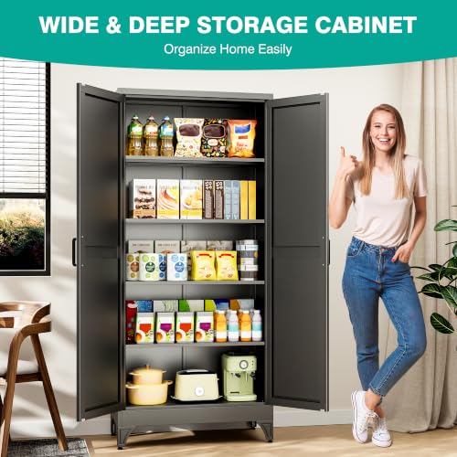 Pantry Storage Cabinets with 2 Doors and 5 Shelves
