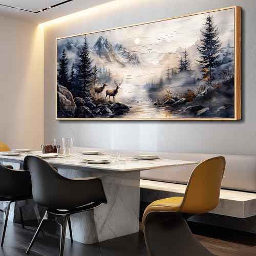 Modern Abstraction Ink Painting Elk Forest landscape Large Canvas Wooden Frame Wall Art For Bedroom Wall Decor For Living Room Restaurant Office Printed Art Home Decor Ready To Hang32 X72
