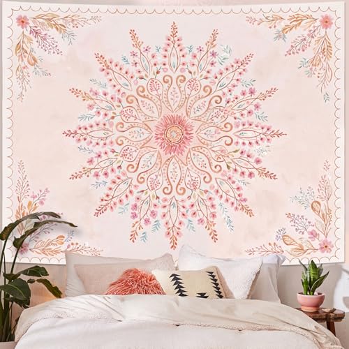 Floral Mandala Tapestry Boho Tapestry for Bedroom Pink Tapestries Wall Hanging Living Room Wall Art and Home Decor 60x80