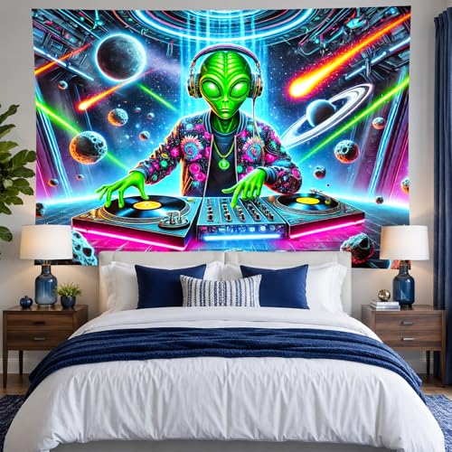 Alien UFO Tapestry Blacklight DJ Tapestry 78 x 59 Inch