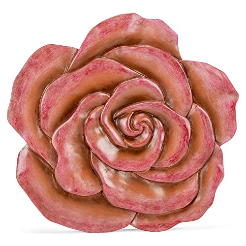 NAT & Jules Rose Flower Shaped Dimensional Indoor Outdoor 12 inch Cast Resin Decorative Garden Stepping Stone