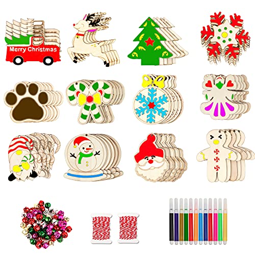 60PCS DIY Wooden Christmas Ornaments