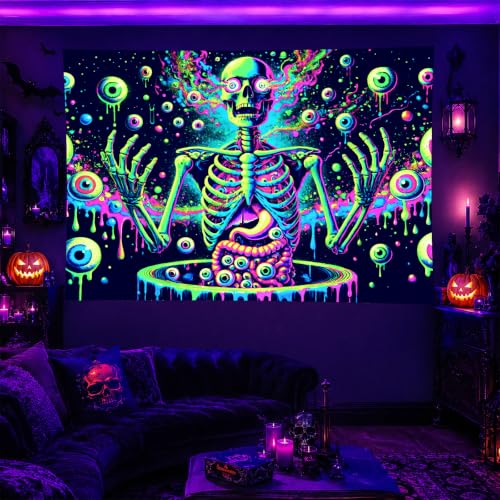 Blacklight Tapestry Skull Eyeball Wall Art 78 x 59 Inch