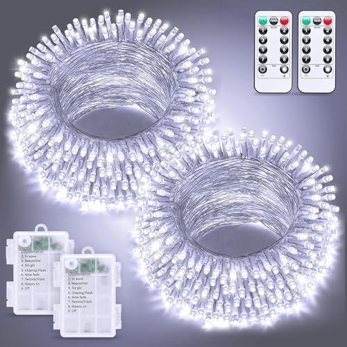 2 Pack White Battery Operated String Lights (100 Count)