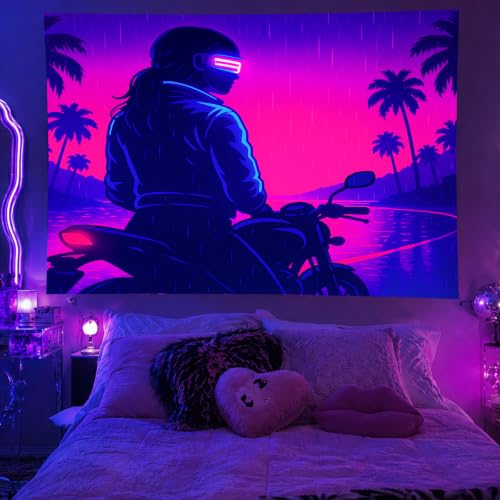 Blacklight Tapestry Biker Retro Wall Hanging 78 x 59 Inch