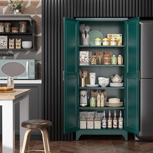 75”Metal Pantry Storage Cabinet with Doors & 4 Adjustable Shelves