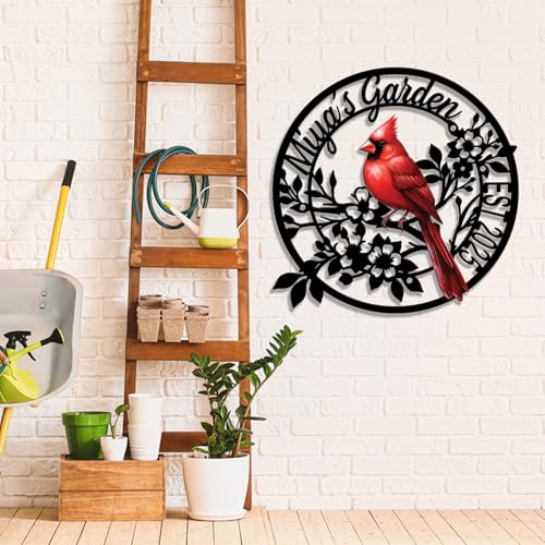 Personalized Name Garden Cardinal Metal Signs with Stake