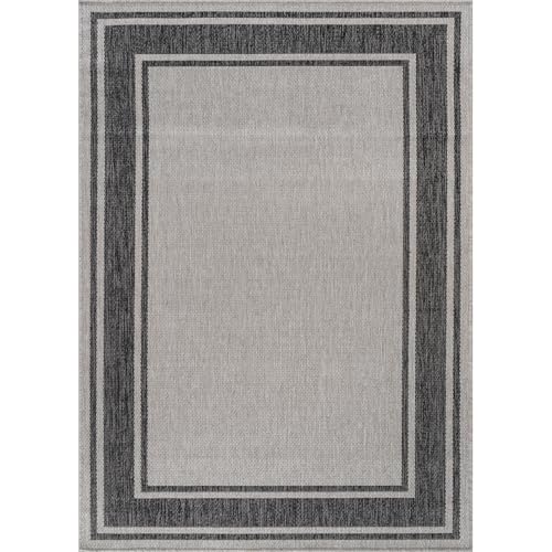 Outdoor Rug 6x9 Modern Bordered Area Rugs for Indoor and Outdoor Patio Deck Porch Garden Waterproof Weather Sun Resistant Washable Outside Carpet (54 Sq Ft)