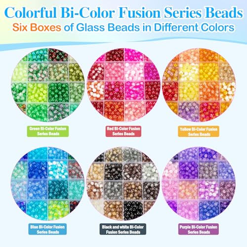 About 7200pcs 144 Colors 6mm Crackle Glass Beads Bracelet Making Kit (7200 Count)