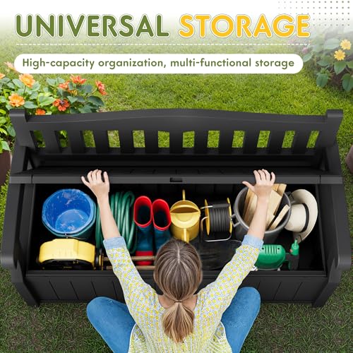 80 Gallon Storage Bench Outdoor Deck Box with Armrest (705.6 Ounce)