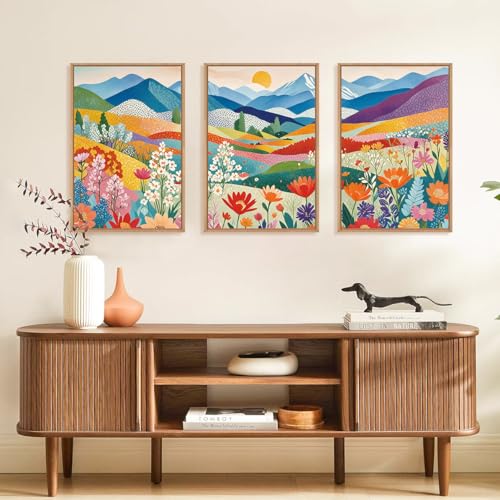 Large Abstract Mountain Flower Framed Canvas Wall Art