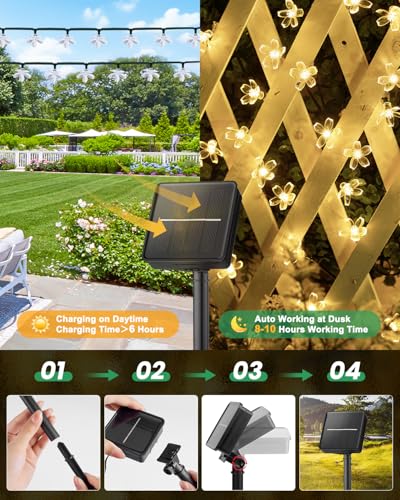 2 Pack Total 52FT 120 LED Solar String Lights Flower Outdoor Waterproof Fairy Lights for Garden Yard Fence Patio Christmas Tree Wedding Party Decor (120 Count)