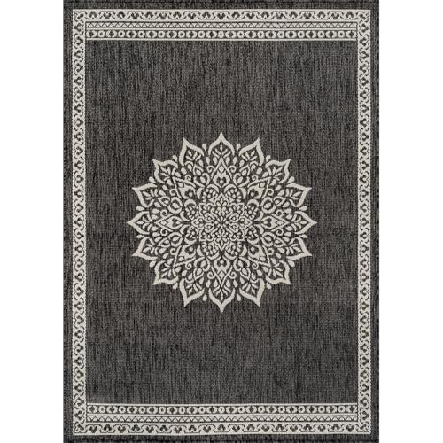 Outdoor Rug 6x9 Medallion Darkgray Modern Area Rugs for Indoor and Outdoor Patios Kitchen and Hallway Mats Washable Porch Deck Outside Carpet (60 Sq Ft)
