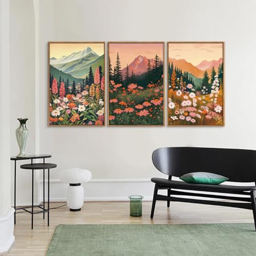 Large Boho Mountain Framed Canvas Wall Art Set of 3 (3 Count)