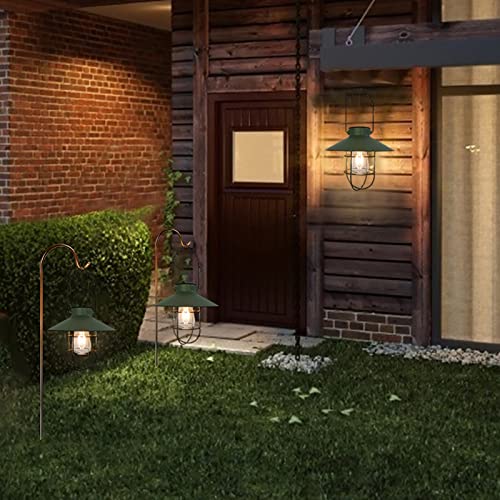 Solar Lantern Outdoor Hanging Light Metal Farmhouse Solar Lamp with Warm White Edison Bulb Design for Garden Yard Patio Proch Decor