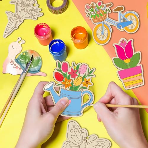 36 PCS Wooden Spring Ornaments to Paint (36 Count)