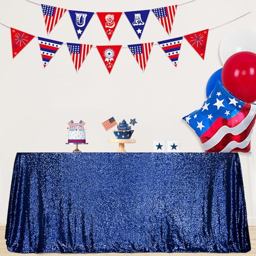 Sequin Tablecloth 90x132 Inch Navy Blue for Wedding Party