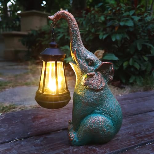 JOYBEE Garden Statues Elephant with Solar Lantern Outdoor Decor