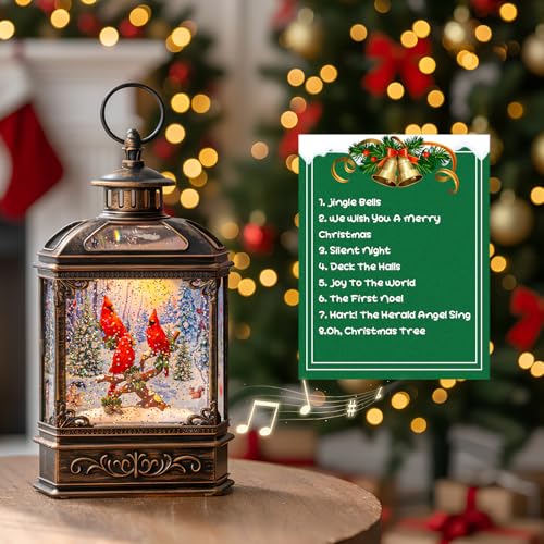 Christmas Snow Globe Water Glittering Cardinal with Music
