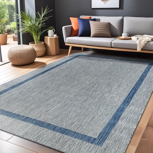 Bordered Outdoor Rug 8x10 Washable Outside Carpet for Indoor Patio Porch Waterproof Easy Cleaning Non Shedding Area Rugs Silver Gray