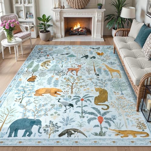Animal Print Washable Area Rug 5x7 Soft Nursery Rugs for Living Room (35 Sq Ft)