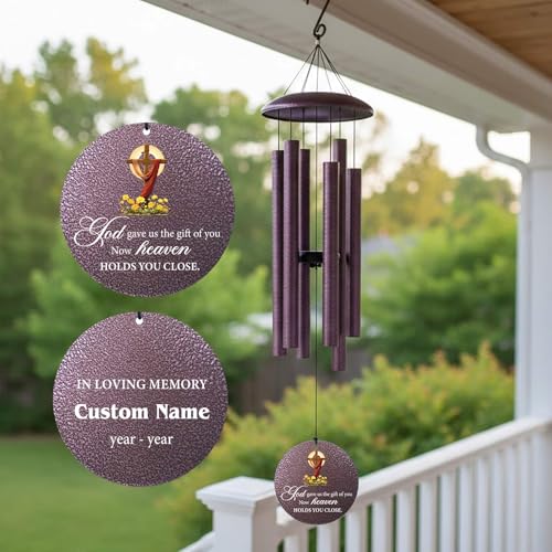 Personalized Memorial Cross Wind Chimes for Loss of Loved One