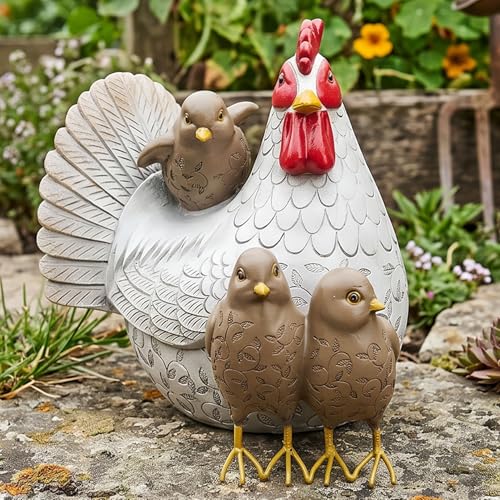 Sitting Mother Hen and Baby Chick Statue