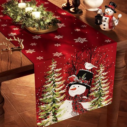 Table Runner for Christmas Decorations with Snowman Snowflakes