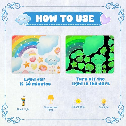 Large Unicorn and Rainbow Wall Decals Glow in The Dark
