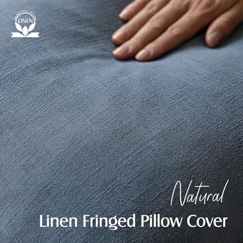 Decorative Linen Fringe Throw Pillow Covers 18×18 Inch (2 Count)