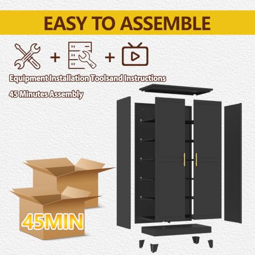 79" Tall Black Kitchen Pantry Cabinet