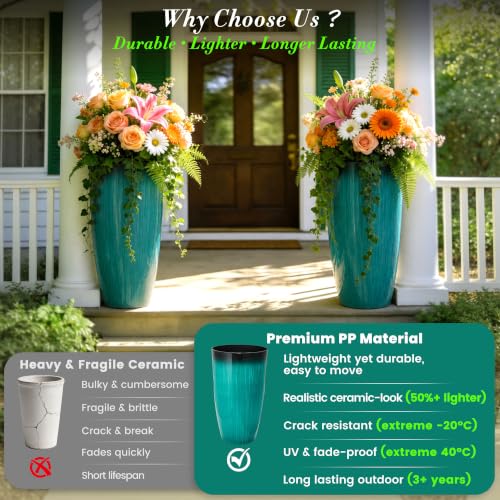 Autodaya 24" Faux Ceramic Large Planters for Outdoor Plants (2 Count)