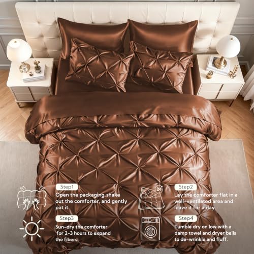 Satin Queen Comforter Set Brown