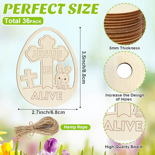 36PCS Wooden Easter Ornaments to Paint (36 Count)