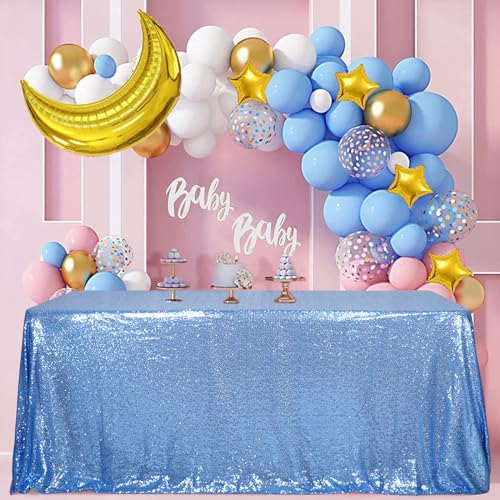Sequin Tablecloth 90x132 Inch Baby Blue for Wedding Party