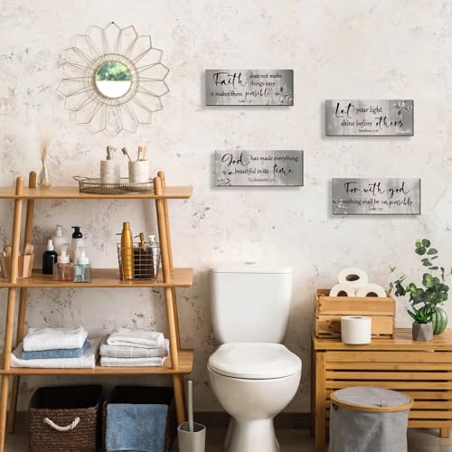 4 Pieces Black Silver Bathroom Decor Bible Verses Wall Art Wooden Abstract Office Christian Wall Sign Religious Art for Women Office Home Bedroom Living Room (4 Count)
