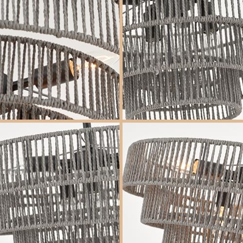20” Hand Woven Rattan Chandelier 6