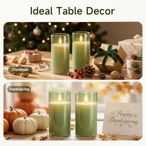 Sage Green Glass Flameless Candles (2 Count)