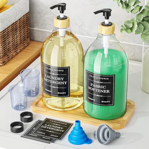 Liquid Laundry Detergent Dispenser with Bamboo Tray (64 Fl Oz)