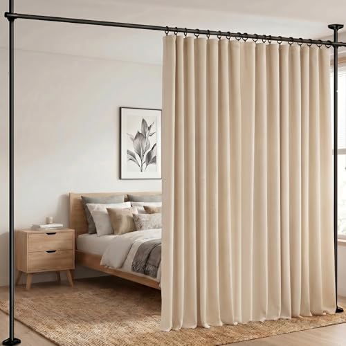Room Divider Curtains Blackout Floor to Ceiling Curtain with Hook Wall Mount Sliding Door Curtains Ceiling Mount Extra Wide Curtain Wall Divider for Room Separation