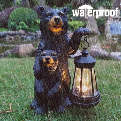 Black Bear Solar Lantern Garden Statues