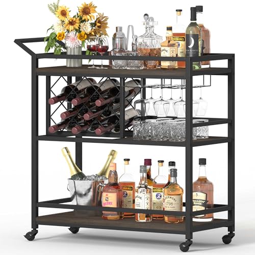 Bar Cart for The Home with Wine Rack and Glasses Holder