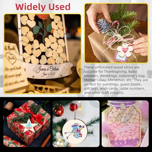 200Pcs Multi Shape Unfinished Wooden Crafts DIY Wooden Cutouts Star Flower Circle Hexagon Heart Shapes Unfinished Wood Slices Ornament for DIY Crafts Home Decorations (200 Count)