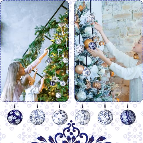 6 Pcs Blue and White Christmas Porcelain Balls (6 Count)