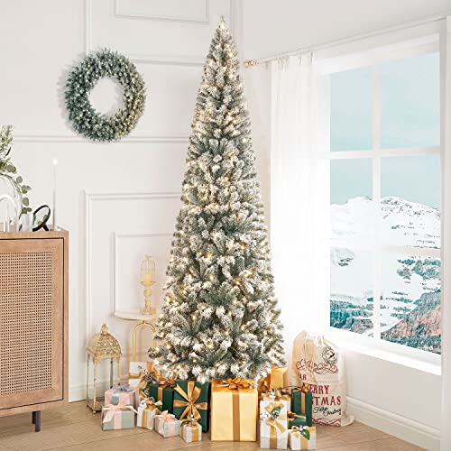 Salzburg 9ft Frosted Prelit Slim Artificial Christmas Tree with 1455 Branch Tips